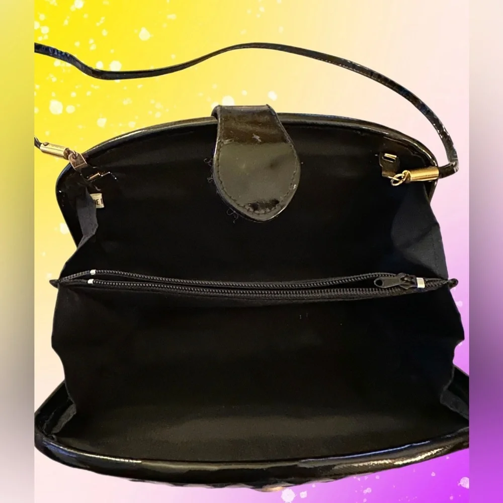 Lisette Vintage Black Woven Leather Hard Case Crossbody/Clutch